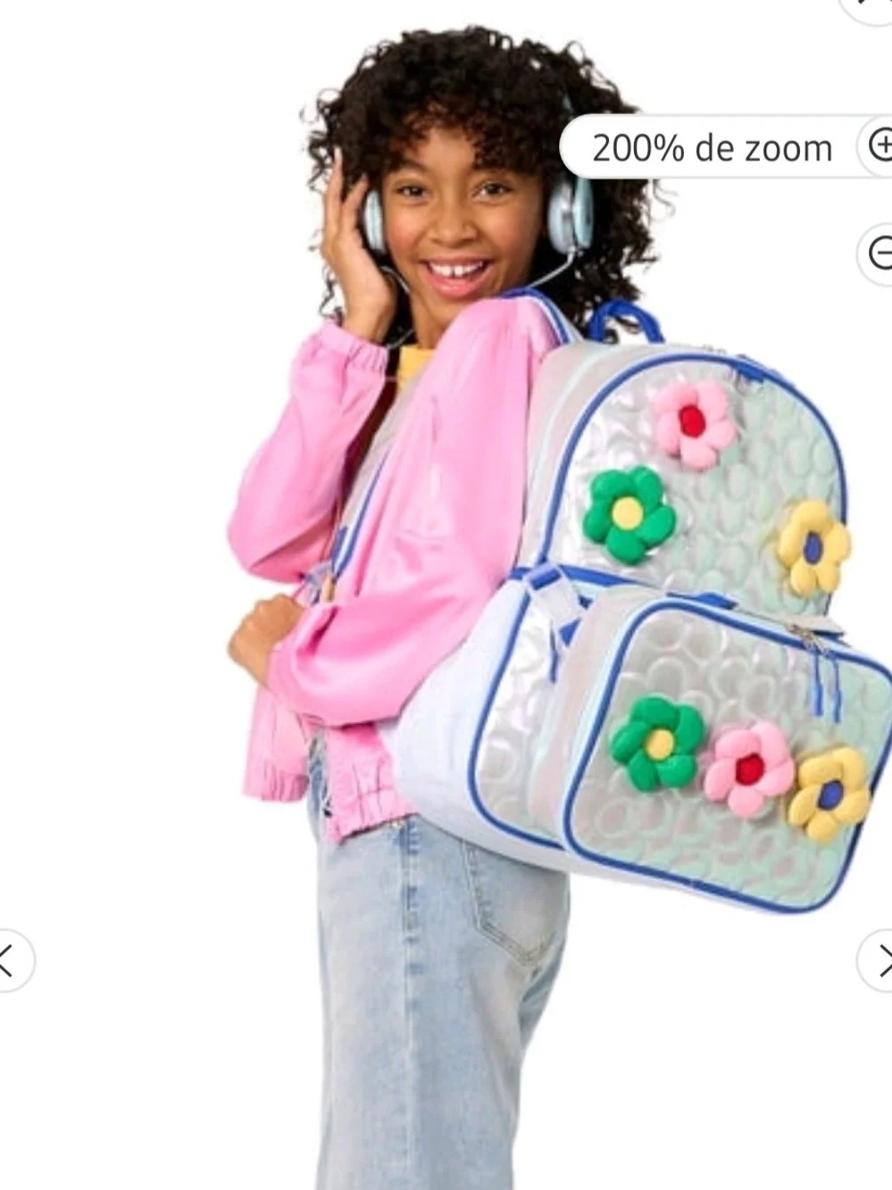 Kids Silver Floral Backpack with Multicolor Flowers - Brand